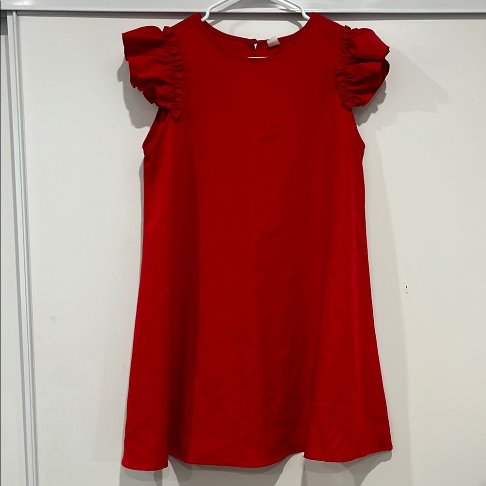 Red A-Line Dress with Flutter Cap Sleeves